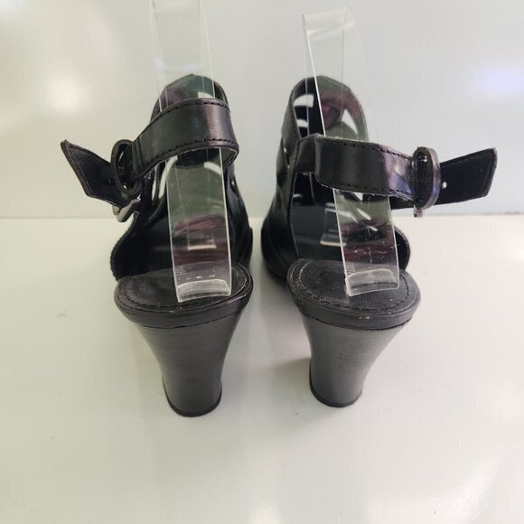 Franco Sarto Black Leather Open Toe Slingback Heeled Sandals Size 9M - Picture 4 of 7